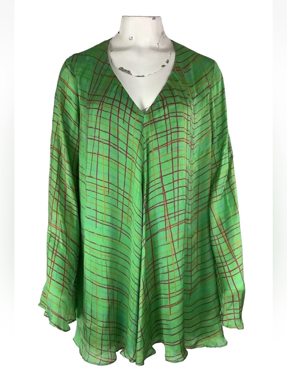NWT Anthropologie Guapa Sz L Jacqueline Swing Layered Satin Green Tunic Top